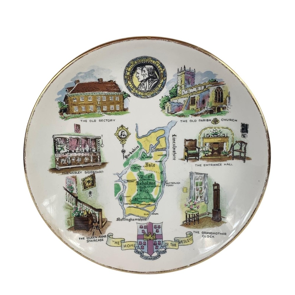 Royal Winton Potteries Home of the Wesleys England Collector 8" Plate Gold Trim - Picture 2 of 8